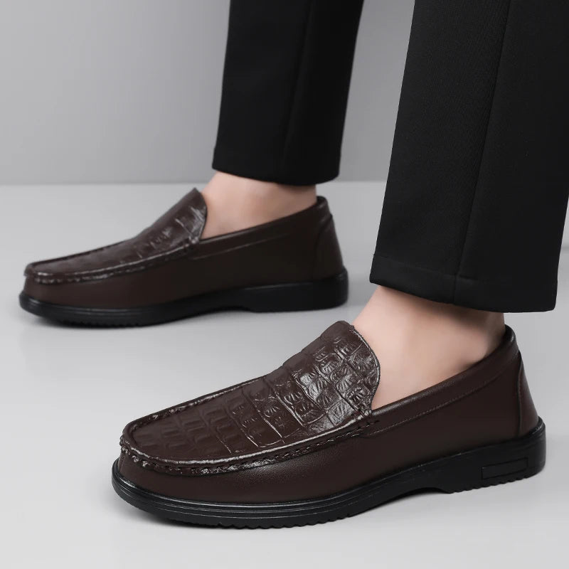 Men's Slip-On Loafers, Comfortable Soft Sole Business Leather Shoes, Breathable Anti-Slip Outdoor Casual Shoes-HT509