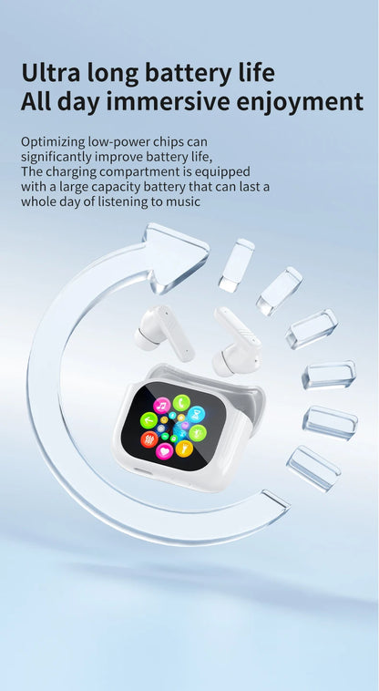 AI Translator Bluetooth Earbuds, LCD Touch Screen TWS Headset with Noise Reduction & Noise Canceling, Wireless Travel Headphones