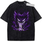 Oversize Vintage Washed Pokemon T Shirt Cute Mimikyu Cartoon with Small Ghost Companion Graffiti Print Streetwear Casual Wear