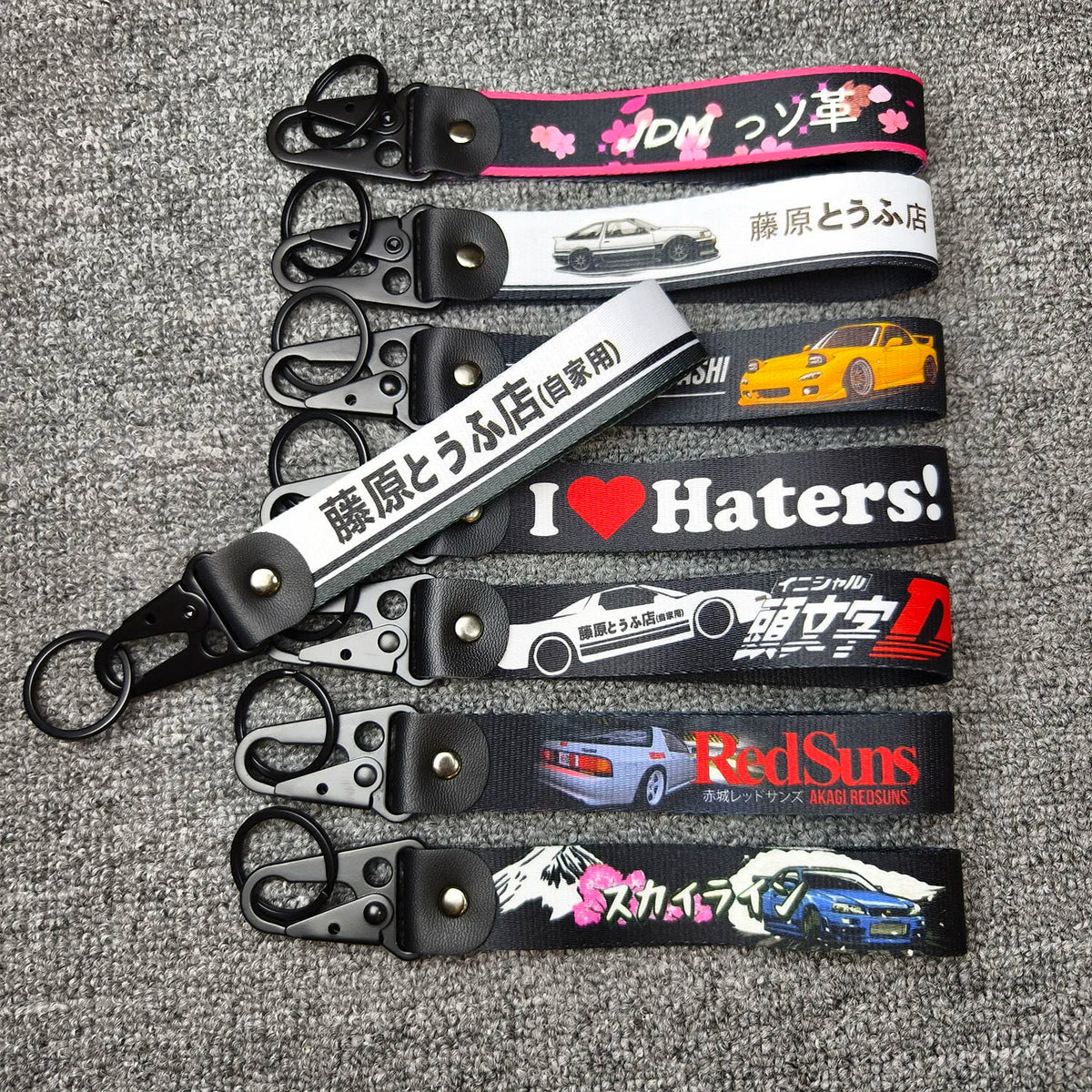 Initial D Car Keychain Nylon JDM Style Gift Lanyard Keyring Auto Key Steel Spring Clip Key Starp Key Pendant