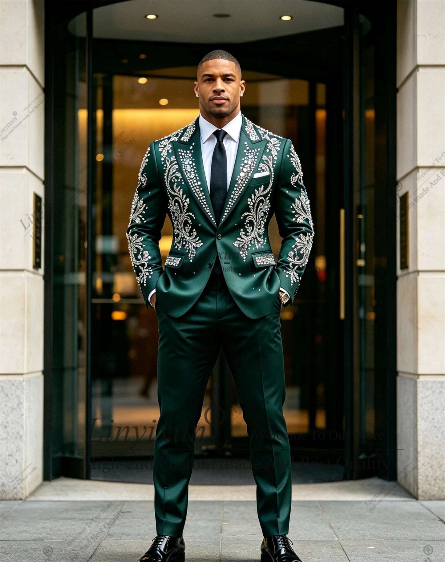 Elegant Wedding men's suits and separates Jewelry Stones Ornament Prom Blazers Customized 2 Pieces Groom Formal Party Tuxedos