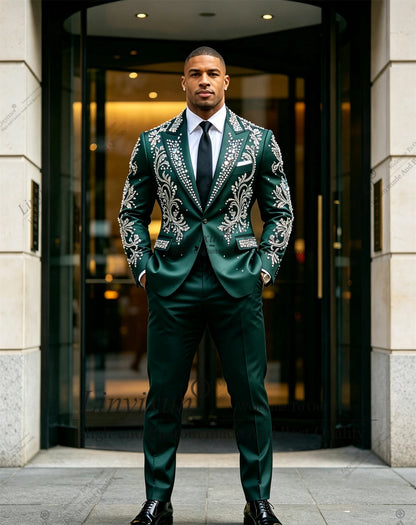 Elegant Wedding men's suits and separates Jewelry Stones Ornament Prom Blazers Customized 2 Pieces Groom Formal Party Tuxedos