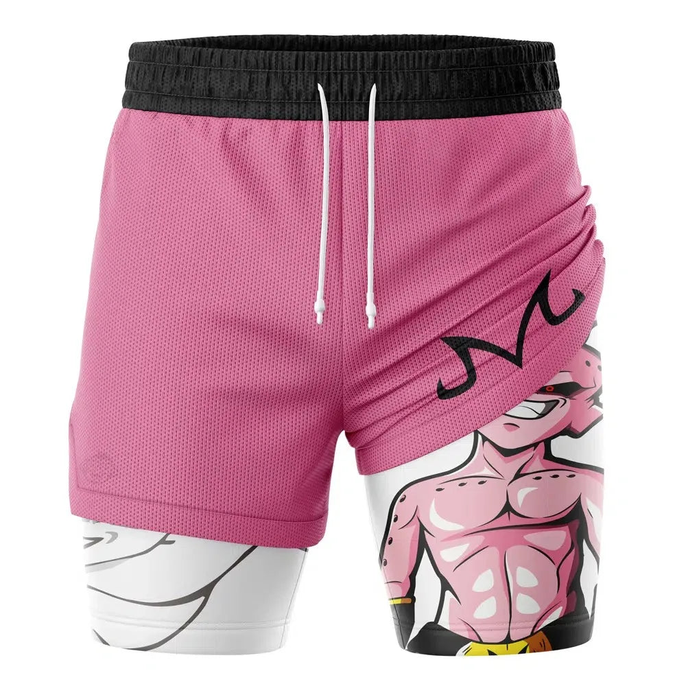2026 Summer Dragon Ball Z Kid Buu Majin Mark 2-in-1 Double Layer Gym Shorts, Oversized Men's Fitness Retro Streetwear Unisex Y2k