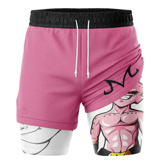 2026 Summer Dragon Ball Z Kid Buu Majin Mark 2-in-1 Double Layer Gym Shorts, Oversized Men's Fitness Retro Streetwear Unisex Y2k