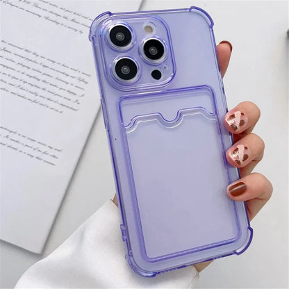 Przezroczyste Etui Portfelowe na Karty do iPhone 16 15 14 13 12 11 Pro Max Mini X XR 7 8 Plus Przezroczysta Odporna na Wstrząsy Miękka Obudowa