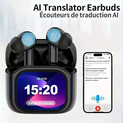 AI Real-time Translation Headset, 150 Language Translation. Translation Wireless Headphones, LCD Large-screen TWS In-ear ANC ENC