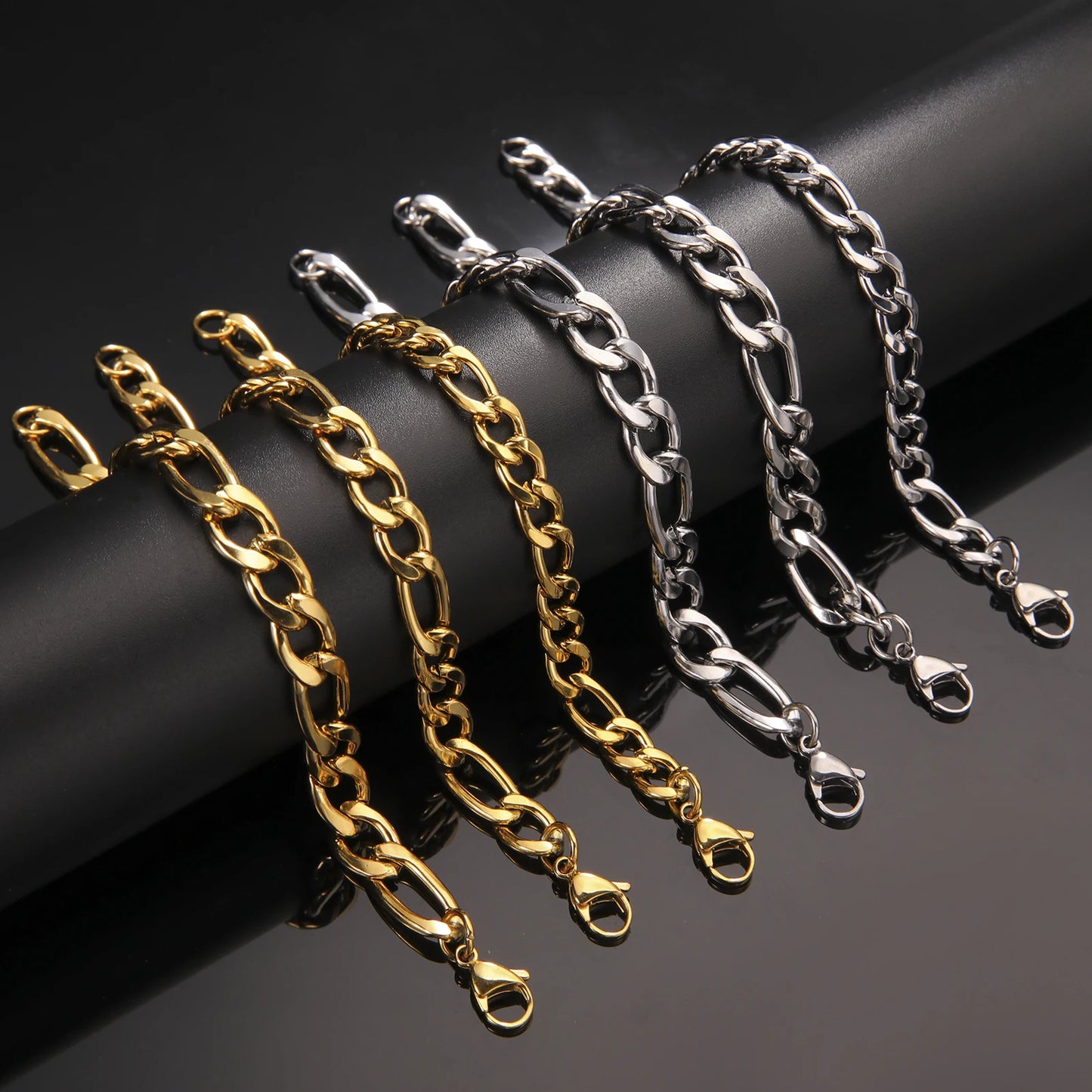 Punk Cuban Chain 3-10mm Wide Minimalist Bracelet Men Women Stainless Steel Gold Color Basic Hip Hop Figaro Chain Jewelry Gift