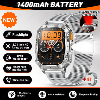 LIGE 2026 Military Grade 1400mAh Battery Smart Watch Men 2.01" HD Screen IP68 Waterproof Sport Fitness Bluetooth Call Smartwatch