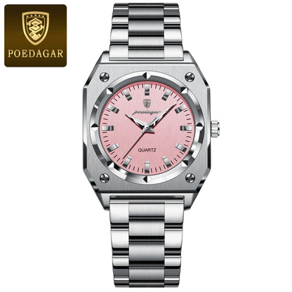 POEDAGAR Square Luxury Ladies Watch Waterproof Stainless Steel Luminous Fashion Woman Watch Elegant Quartz Women's Watches Reloj
