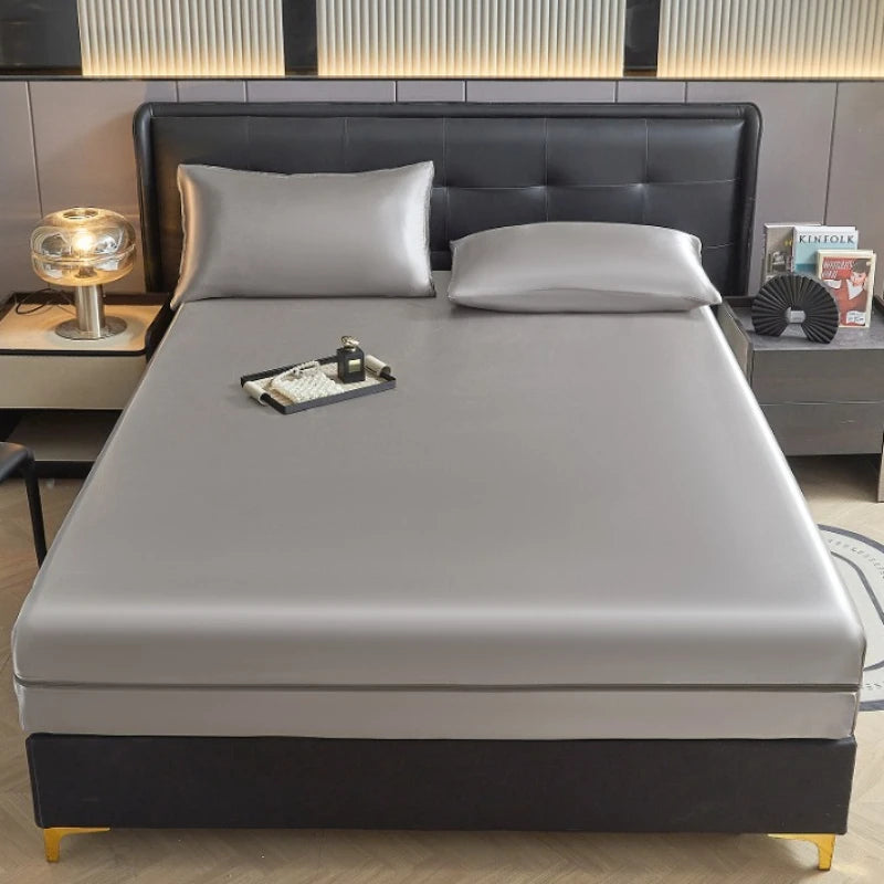 6-Sided Zipper Mattress Encasement Luxury Cooling Satin Dustproof Mattress Protector, Full All Around Deep Pocket Mattress Cover