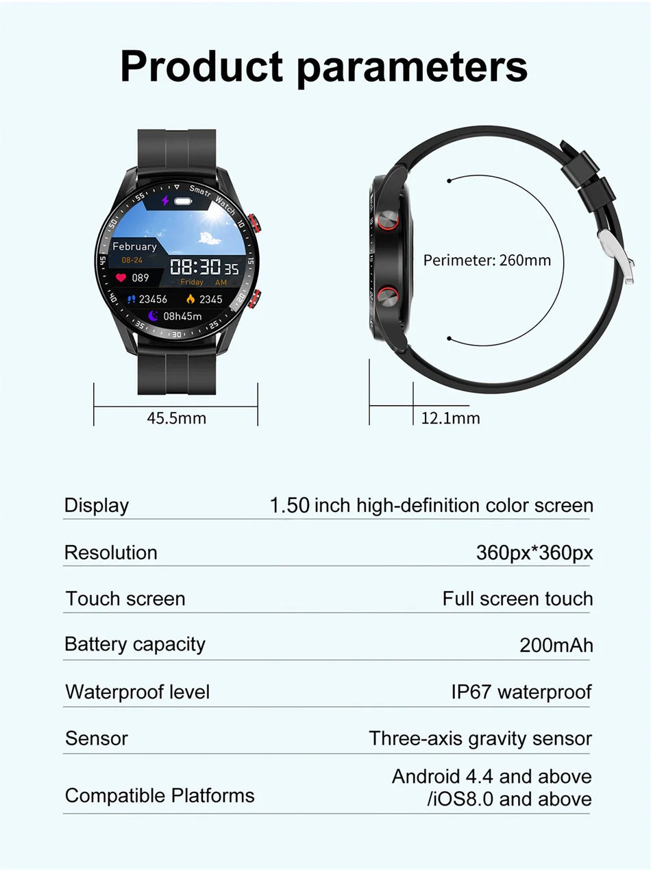 2026 NEW 1.5 inch Smart Watch Men Bluetooth Call Heart Rate ECG Health Fitness Sports Watch Waterproof Business Man Smartwatch