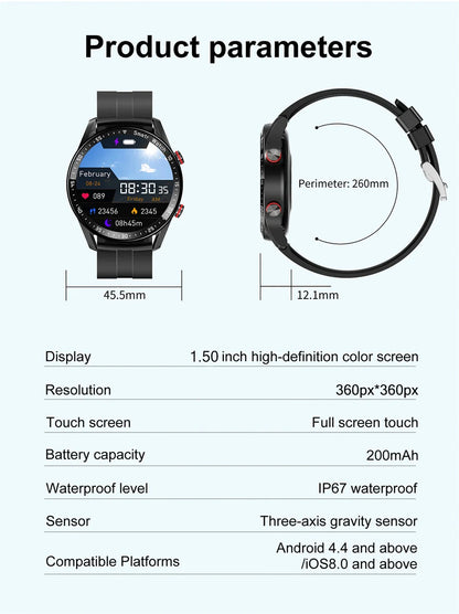 2026 NEW 1.5 inch Smart Watch Men Bluetooth Call Heart Rate ECG Health Fitness Sports Watch Waterproof Business Man Smartwatch