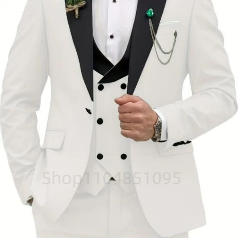 3 Pieces Men's Wedding Suits Formal Groom Tuxedo Slim Fit Business Blazer Double Breasted Vest Pants Set for Party