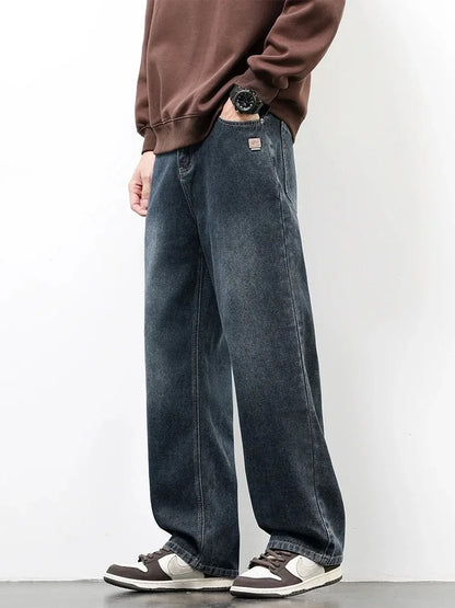 Spring Autumn American Retro Straight Jeans Men Streetwear Korean Fashion Loose Baggy Wide Leg Denim Pants Male Casual Trousers