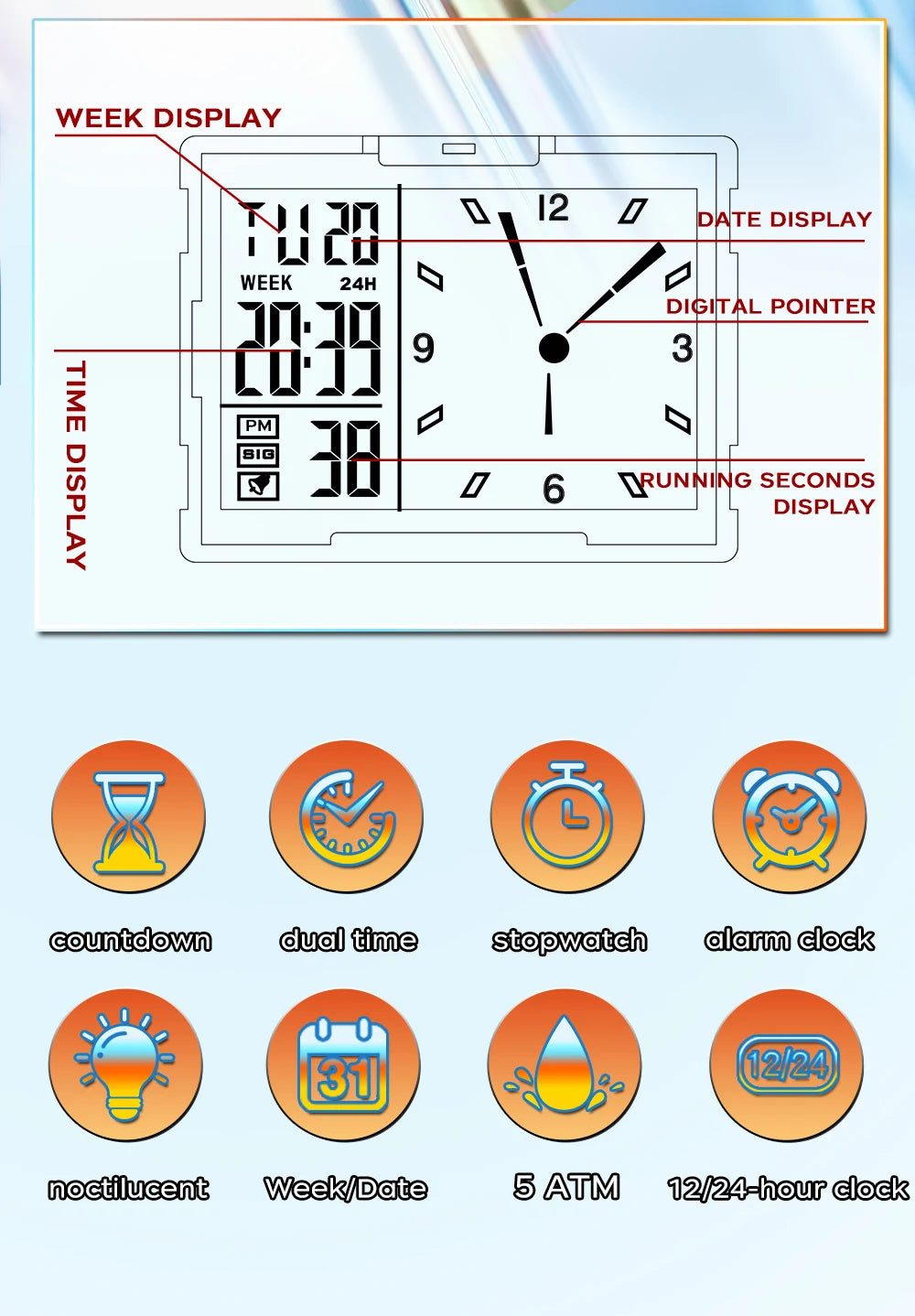 SANDA 6273 Fashion Electronic Watches for Man Luminous Calendar Waterproof Clock Outdoor Sports Casual Ladies Digital Wristwatch
