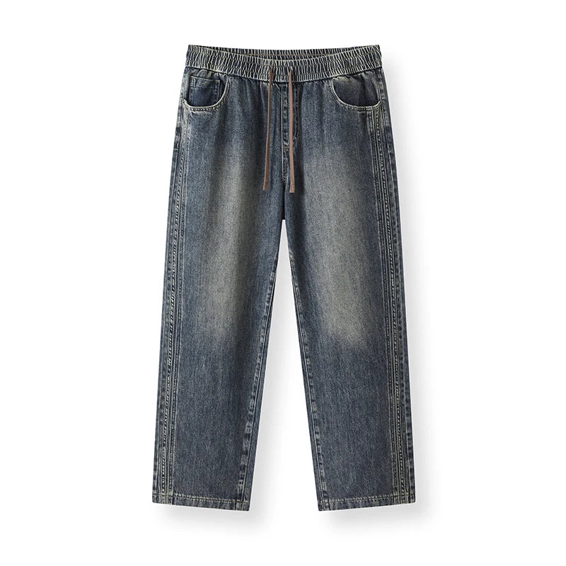 Semir Men Jeans Retro Wide Straight Side Stripe Elastic Waist 2026 Autumn Soft Denim Pants Casual Street Style Daily Wear
