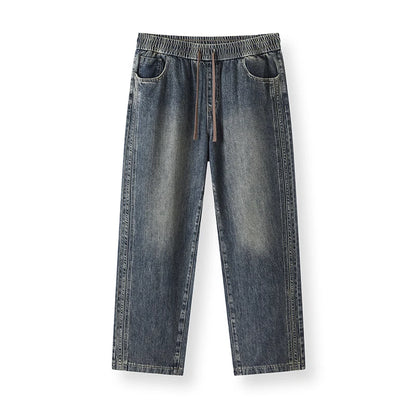 Semir Men Jeans Retro Wide Straight Side Stripe Elastic Waist 2026 Autumn Soft Denim Pants Casual Street Style Daily Wear