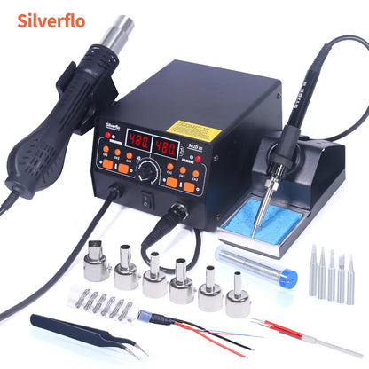 Silverflo 902D-III Rework Soldering Station 2 in 1 Hot Air  Welding Station with 3 Pre-set Channels,Sleep Mode for SMD Rework
