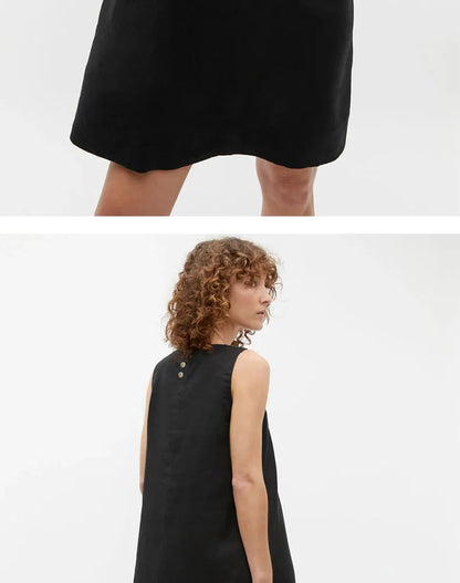 Classic Solid Color Cotton-Linen Women's Dress New Arrival Simple Sleeveless Tank Dress Casual Round-Neck Summer Dresses