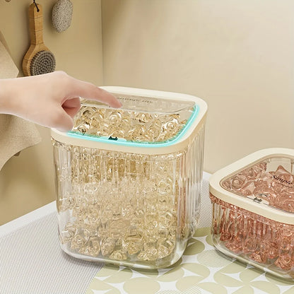 Clear Laundry Capsule Dispenser - Odorless plastic storage container for detergent and dryer sheets, flip-top organizer