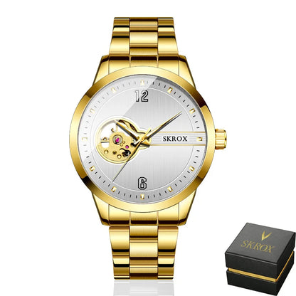 SKROX Original Luxury Brand Waterproof Tourbillon Automatic Clock Steel Skeleton Mechanical Man Watch Business Male Wristwatches