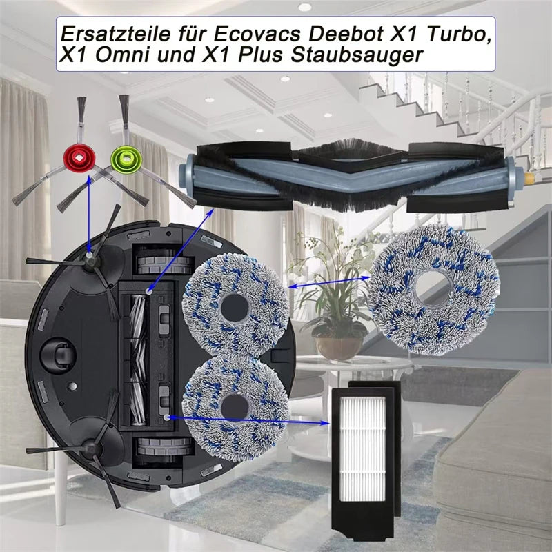 For Ecovacs Deebot X1 OMNI/TURBO,T10 OMNI/TURBO/X1S PRO Dust Box,Main Side Brush,Hepa Filter, Mop Rag Dust Bags Mop Cloths Parts