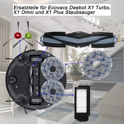 For Ecovacs Deebot X1 OMNI/TURBO,T10 OMNI/TURBO/X1S PRO Dust Box,Main Side Brush,Hepa Filter, Mop Rag Dust Bags Mop Cloths Parts