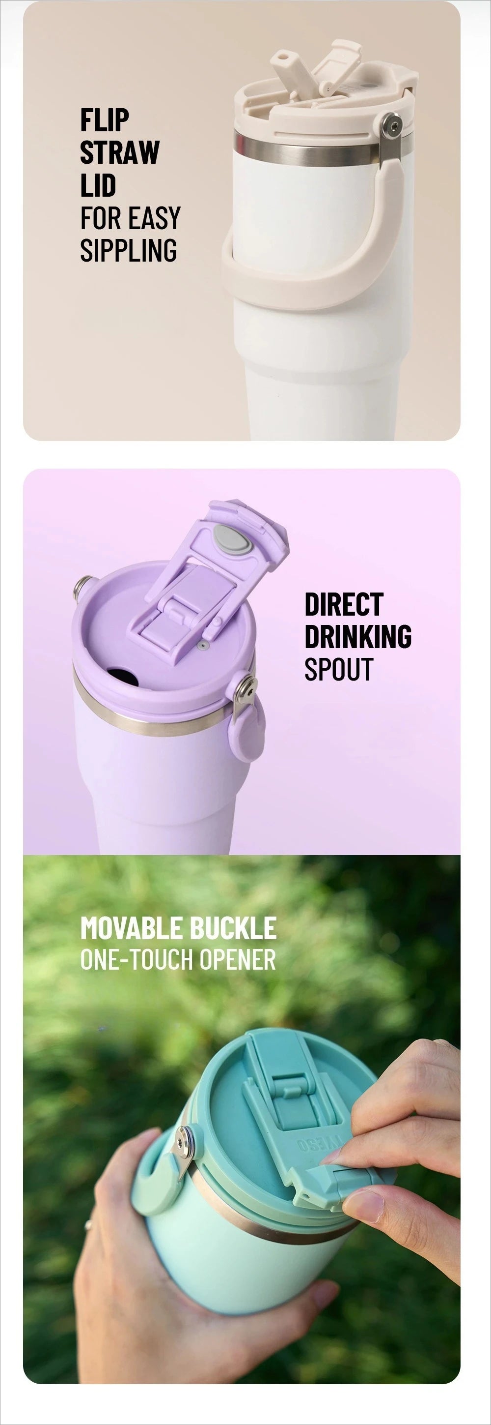 Tyeso 600ML Vacuum Flasks Handle Coffee Mug 304 Stainless Steel Ice Cup Car Bottle Hot Cold Retention Drinkware for Outdoor