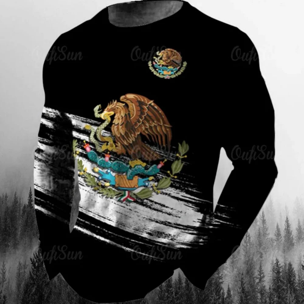 Fashion Mexican Flag T-Shirts Mexico 3D Print Men Woman Long Sleeve T Shirt Streetwear Oversized Harajuku Kids Tees Top Clothing