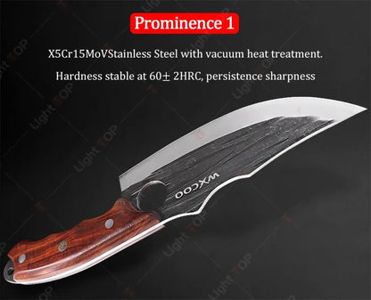 WXCOO Forged Butcher Knife Fish Boning Knife DIY Kitchen Stainless Steel Fruit Slicing Vegetable Chef Wooden Handle BBQ Cooking