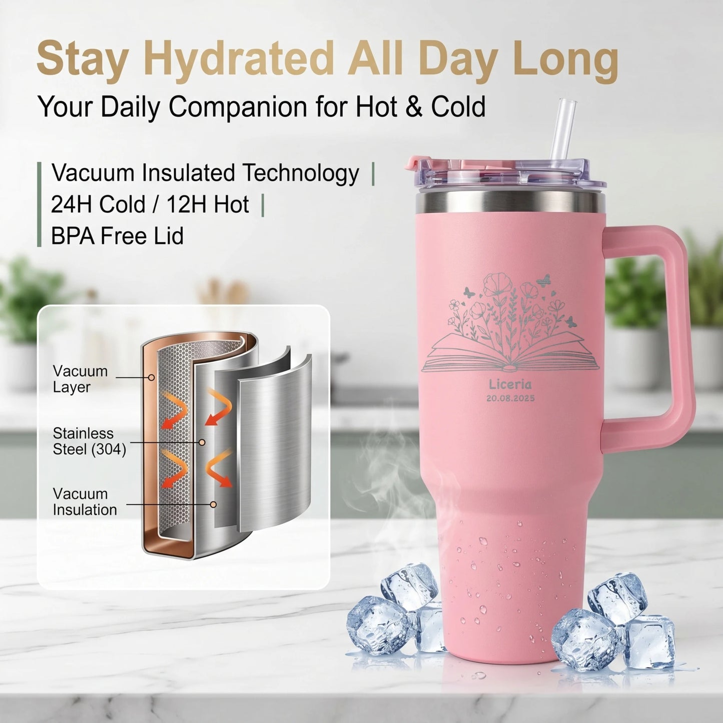 Custom Water Bottle Outdoor Thermos Portable 304 Stainless Steel Coffee Thermal Mug with Straw Tumbler Vacuum Flasks Cold & Hot