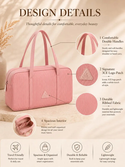 3CE Light Pink Travel Pouch Make up Bags Portable Outdoor Organizer for Cosmetics and Personal Items