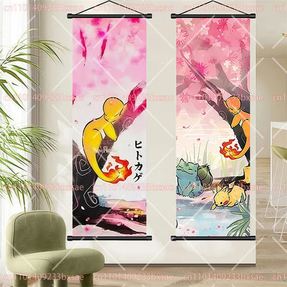 Pokémon Retro HD Scroll Painting Poster Squirtle Eevee Charmander Bulbasaur Gyarados Charizard Fan Collection Children's Gift