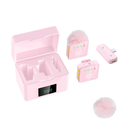 Pink&Black Plug and Play Wireless Lavalier Microphone MINI MIC With Charging Case For Smartphone Live Streaming/Video Recording