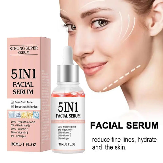 5 In 1 Face Serum Anti-Wrinkle Brightening Vitamin C Niacinamide Hyaluronic Acid Moisturizing Firming Facial Skin Care Essence