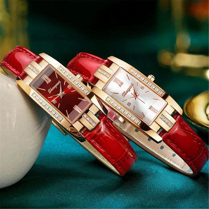 Synthetic Diamond Jewelry Set White Woman, Watch, Trendy Style, Gift for Girlfriend, Spine, Woman, 5 Pieces Per Set