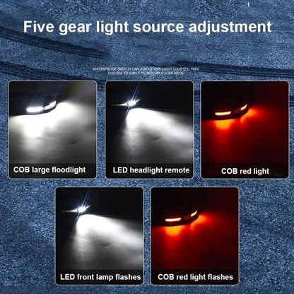 High Power COB Headlamp USB Rechargeable Lamp with 4 Lighting Modes Portable Light with Red/White Light Outdoor Camping Lantern