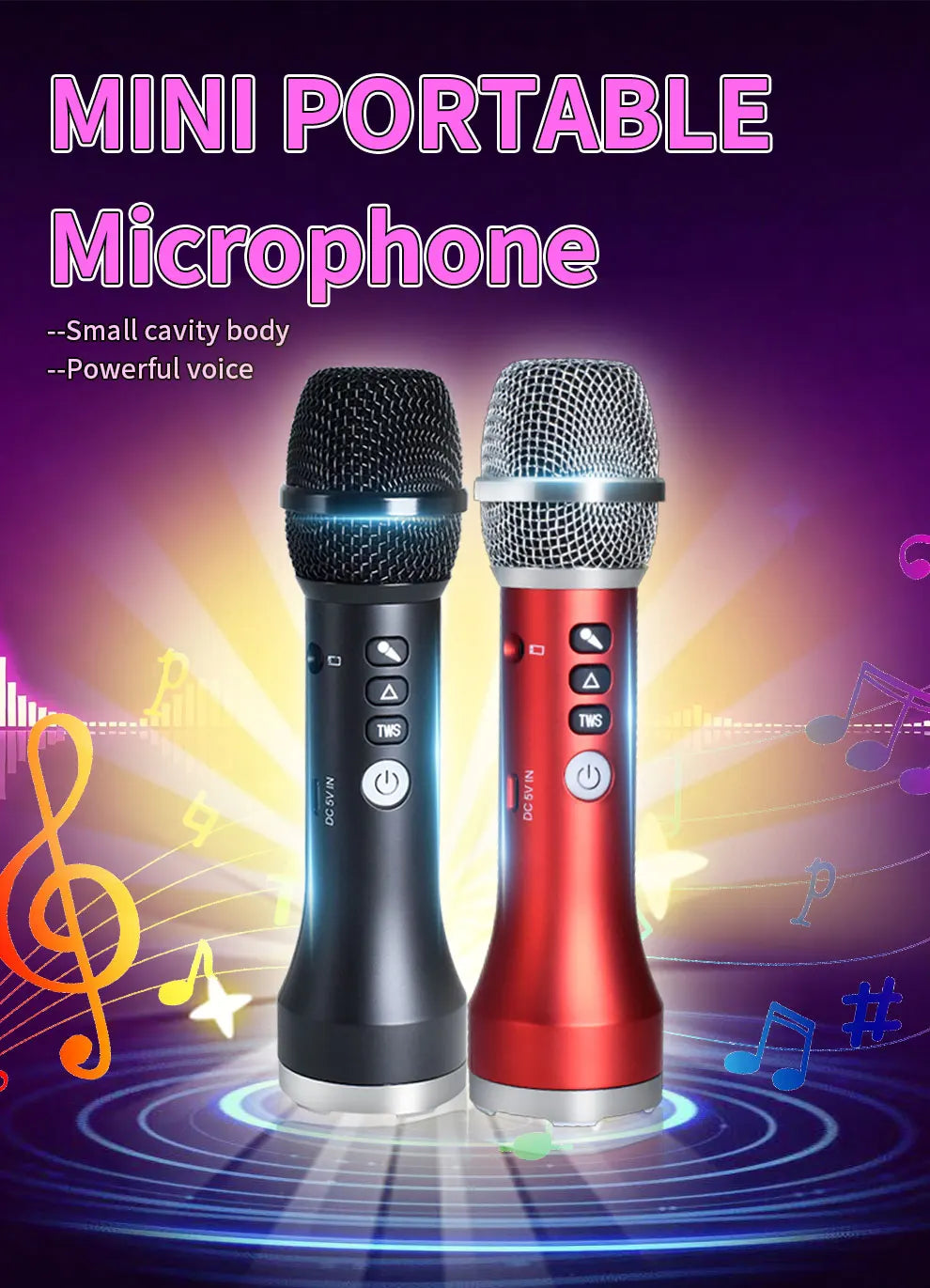 20W/Pc Bluetooth Speaker 1Pc of TWS Portable Karaoke Microphone For Kids & Adults Gift Wireless 10H Battery Handheld AUX Mic