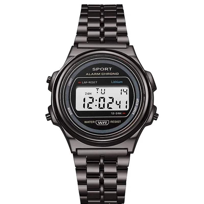 YIKAZE Steel Men's Watch Classic Business Men Digital Watches Alarm Chrono Electronic Wristwatch Sports Clock for Man Women
