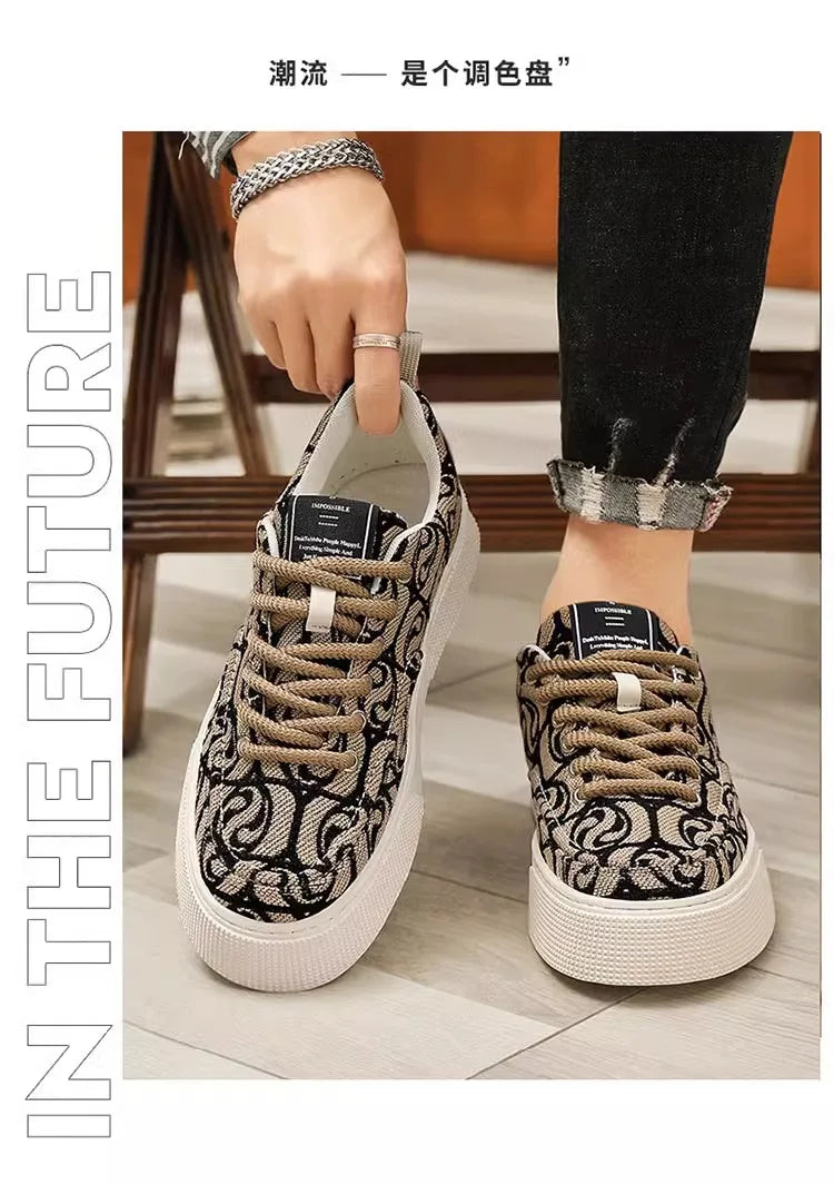 Summer breathable canvas men's shoes versatile mesh thick sole casual board shoes flat bottom comfortable outdoor walking shoes