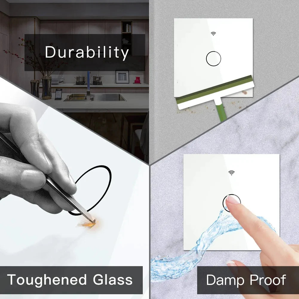 Tuya Wifi/Zigbee RF433 EU Smart Wall Switch 1/2/3/4 Gang Touch Sensor Button No-Neutral Wire,Voice With Alexa Google Home