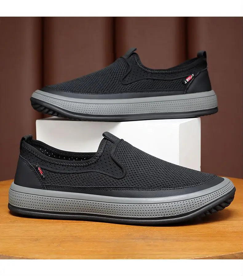 Mens Slip-On Breathable Mesh Casual Shoes Lightweight Soft Sole Versatile Loafers Walking Driving Summer Work Trendy Flat Shoes