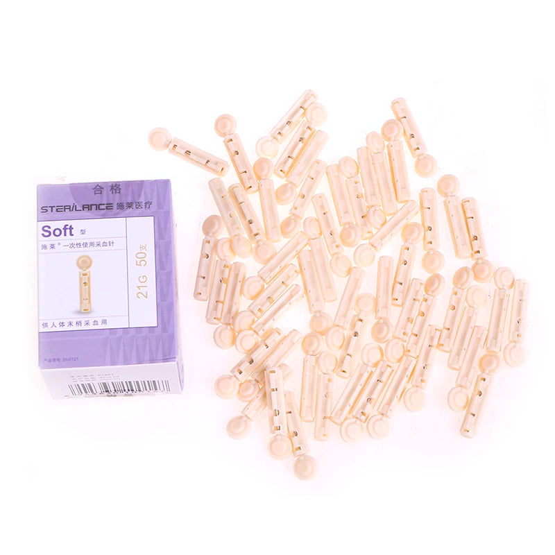 50Pcs Sterile 21G Lancets Single Use Blood Test Testing Kits Glucose Cholesterol
