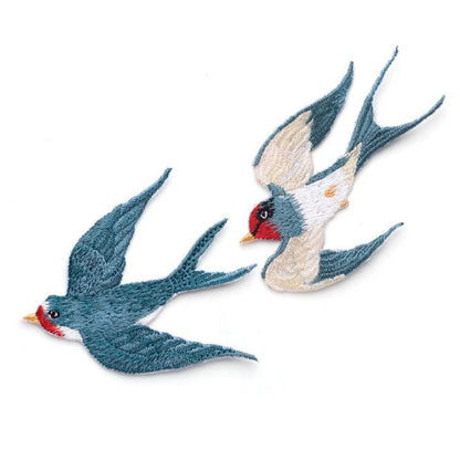 Phenix Birds Azure Blue Pink Gold Embroidered Appliques Iron-On Patches Pair