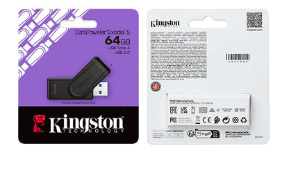 Kingston DataTraveler Exodia S USB Flash Drive 64GB 128GB 256GB 512G USB 3.2 Gen 1 Pen Drive Black DTXS Flash Drive for Computer