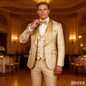3 Pieces Champagne Jacquard Wedding Tuxedo for Groom Slim Fit Men's Formal Suits with Blazer Vest Pants Set for Prom Party Outfi