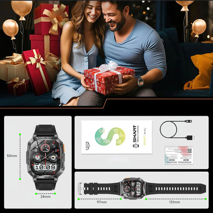 New Rugged Military Smart Watch Men 1400 mAh battery 2.01inch Bluetooth Call Health monitoring device LED flashlight Smart watch
