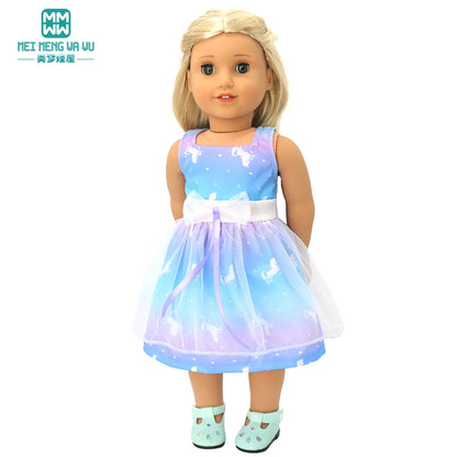 Fits 17-18inch American Doll and New Born Doll Clothes Fashion Dresses, Hooded Jumpsuit, Cardigan Strap Skirts Toys Gifts