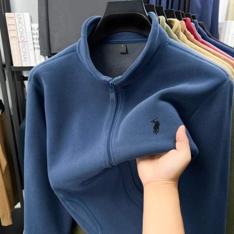 Designer brand luxury men's zipper stand collar coat high-quality Paul pony embroidery autumn winter comfort warm casual jacket