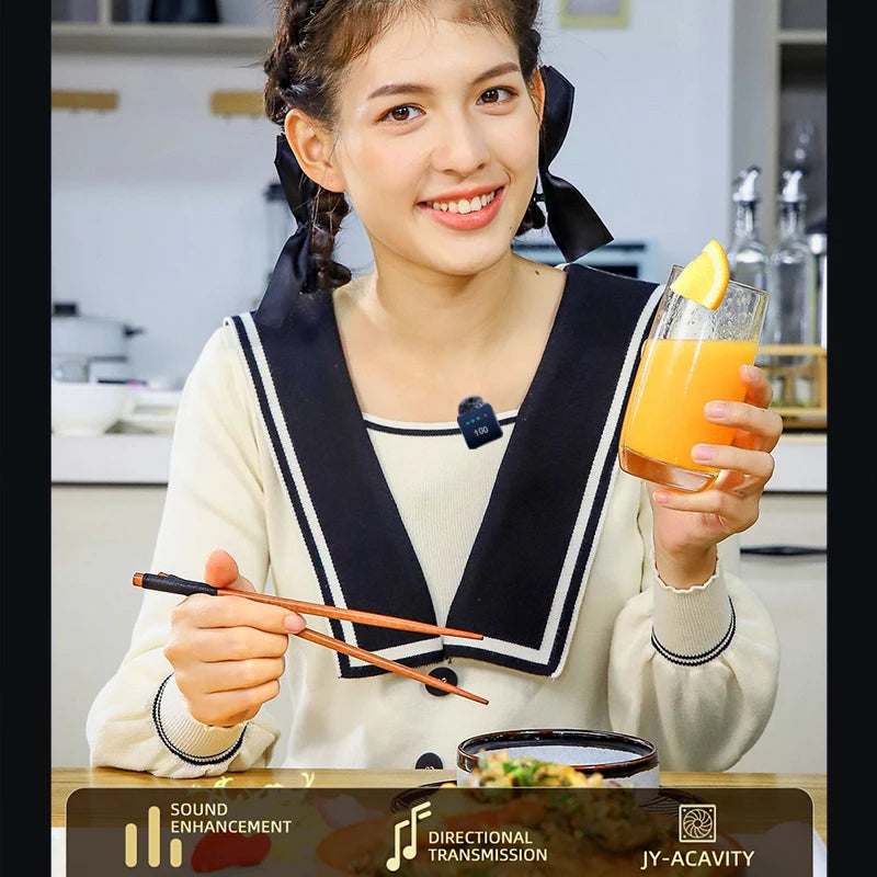 Pink&Black Plug and Play Wireless Lavalier Microphone MINI MIC With Charging Case For Smartphone Live Streaming/Video Recording
